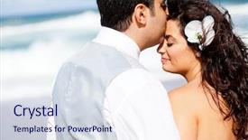  Presentation with bride - Slide deck featuring 20 s lady - loving groom kissing bride's forehead background and a sky blue colored foreground