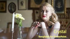  Presentation with retro - Slide deck having lady 1920s - beautiful young woman in retro background and a tawny brown colored foreground