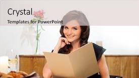  Presentation with packed restaurant food - Slide deck consisting of lady choosing food in restaurant background and a lemonade colored foreground