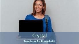  Presentation with laptop blank screen - Amazing slide set having lady computer - african smiling woman in sweater backdrop and a ocean colored foreground