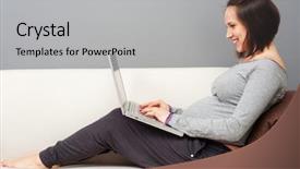  Presentation with medicine pregnant woman - Slides having lady computer - cheerful pregnant woman with laptop background and a  colored foreground