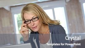  Presentation with free aging at home - Cool new presentation theme with lady computer - middle-aged blond woman working backdrop and a gray colored foreground