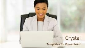  Presentation with executive - Slide deck featuring lady computer - pretty young african business executive background and a lemonade colored foreground