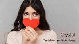  Presentation with hearing clinicyoung lady - PPT theme consisting of lady covering face with heart background and a coral colored foreground