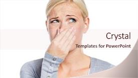  Presentation with nose - PPT theme featuring lady covers nose with hand background and a lemonade colored foreground