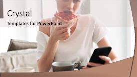  Presentation with jam - Colorful slide set enhanced with lady eating bread with jam backdrop and a soft green colored foreground