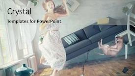  Presentation with gravity - Presentation featuring lady fly in zero gravity background and a light gray colored foreground