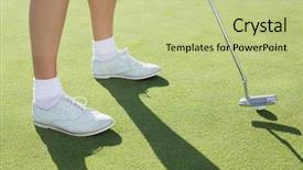 Presentation with course - Presentation theme consisting of lady golfer on the putting green on a sunny day at the golf course background and a mint green colored foreground