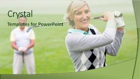  Presentation with golf course - Slide set consisting of lady golfer teeing off background and a soft green colored foreground