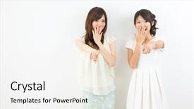  Presentation with room - PPT theme consisting of lady group - beautiful young women relaxing background and a white colored foreground