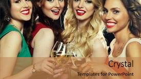  Presentation with sparkling wine - Audience pleasing presentation consisting of lady group - party girls clinking flutes backdrop and a coral colored foreground