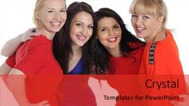  Presentation with women harassment - Slide deck with lady group - portrait of four adult women background and a red colored foreground