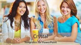  Presentation with three - Slide deck featuring lady group - portrait of three happy girls background and a  colored foreground