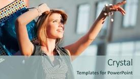  Presentation with city street - Slides enhanced with lady hand bag - happy shopper on a city background and a  colored foreground