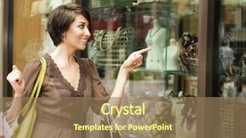  Presentation with outdoor mall - Slide deck enhanced with lady hand bag - happy woman shopping background and a coral colored foreground