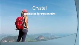  Presentation with mountain top - Cool new theme with lady-hiker-with-backpack-standing backdrop and a teal colored foreground