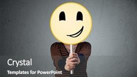  Presentation with lady - Beautiful PPT theme featuring lady holding a yellow smiley backdrop and a dark gray colored foreground