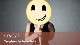  Presentation with lady - PPT theme having lady holding a yellow smiley background and a red colored foreground