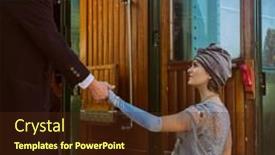  Presentation with steam train - Slide set having lady-in-1920s-flapper-dress background and a tawny brown colored foreground