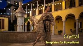  Presentation with lady - Amazing PPT theme having lady-in-beautiful-dress-posing backdrop and a tawny brown colored foreground