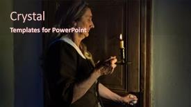  Presentation with lady - PPT theme featuring lady-in-medieval-peasant-outfit background and a wine colored foreground