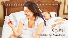  Presentation with pregnancy - Cool new PPT theme with lady looking at the pregnancy test device on bed while her spouse still sleeping backdrop and a lemonade colored foreground