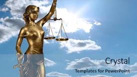  Presentation with lady justice - PPT theme consisting of lady of justice on sky background and a light blue colored foreground