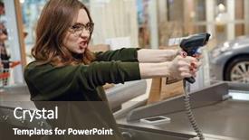  Presentation with supermarket - Presentation featuring lady on workspace in supermarket background and a tawny brown colored foreground