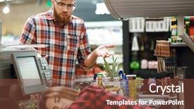  Presentation with sleeping - Amazing PPT theme having lady on workspace in supermarket backdrop and a tawny brown colored foreground