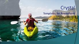 Presentation with kayak - Cool new PPT theme with lady paddling the kayak backdrop and a sky blue colored foreground