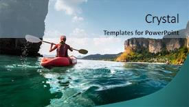  Presentation with kayak - Beautiful slide deck featuring lady paddling the kayak backdrop and a light blue colored foreground