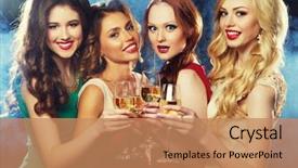  Presentation with sparkling wine - Slides having lady party - group of partying girls clinking background and a  colored foreground