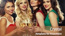  Presentation with sparkling wine - Beautiful theme featuring lady party - group of partying girls clinking backdrop and a red colored foreground
