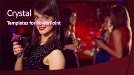  Presentation with cocktail party - Slides enhanced with lady party - pretty brunette drinking a cocktail background and a  colored foreground