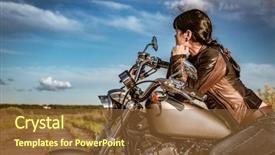  Presentation with girl power - Cool new presentation with lady power - biker girl in a leather backdrop and a tawny brown colored foreground