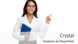  Presentation with asian - Cool new PPT theme with lady presenter - asian business woman presenting copy backdrop and a white colored foreground