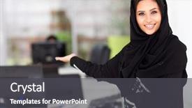  Presentation with arabian nights - Presentation theme consisting of lady presenter - attractive young arabian businesswoman presenting background and a dark gray colored foreground