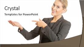  Presentation with space - Slides featuring lady presenter - business woman showing copy space background and a white colored foreground