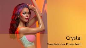  Presentation with colorful odontology mold - Presentation design consisting of lady presenter - colorful picture presenting attractive woman background and a gold colored foreground