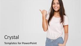  Presentation with young man and a woman - Audience pleasing slide set consisting of lady presenter - portrait of a casual young backdrop and a light gray colored foreground