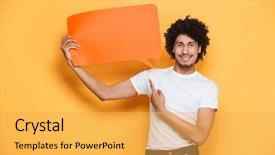  Presentation with chemical plant eco friendly - Presentation design consisting of lady presenter - portrait of a friendly young background and a yellow colored foreground