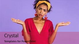  Presentation with african violet - Cool new PPT theme with lady presenter - portrait of a frustrated young backdrop and a crimson colored foreground