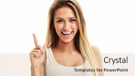  Presentation with happy camper - Presentation theme enhanced with lady presenter - portrait of happy woman isolated background and a lemonade colored foreground