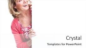  Presentation with happy smiling woman dental health - Cool new slide set with lady presenter - senior smiling woman with banner backdrop and a white colored foreground