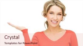  Presentation with weight loss woman showing - Beautiful slide set featuring lady presenter - smiling woman showing something backdrop and a coral colored foreground