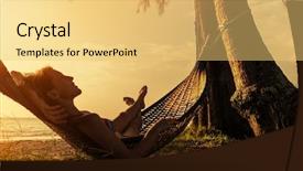  Presentation with steampunk lady - Slide set with lady relaxing in the hammock background and a yellow colored foreground