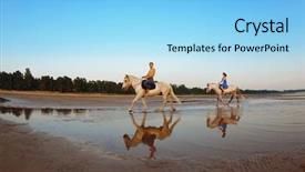  Presentation with knight on horseback - Presentation featuring lady riding horse - young couple in the sea background and a light blue colored foreground