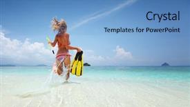  Presentation with sea - Presentation design consisting of lady running into tropical sea background and a light blue colored foreground