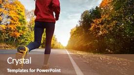  Presentation with forest road - Slide deck having lady running on the asphalt background and a tawny brown colored foreground