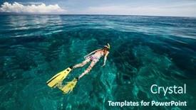  Presentation with clear - Audience pleasing PPT theme consisting of lady-snorkeling-in-turquoise-clear backdrop and a ocean colored foreground